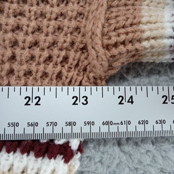Hippie Rose Sweater Womens XL Tan Striped Waffle Knit Pullover Cable Knit - Picture 8 of 10